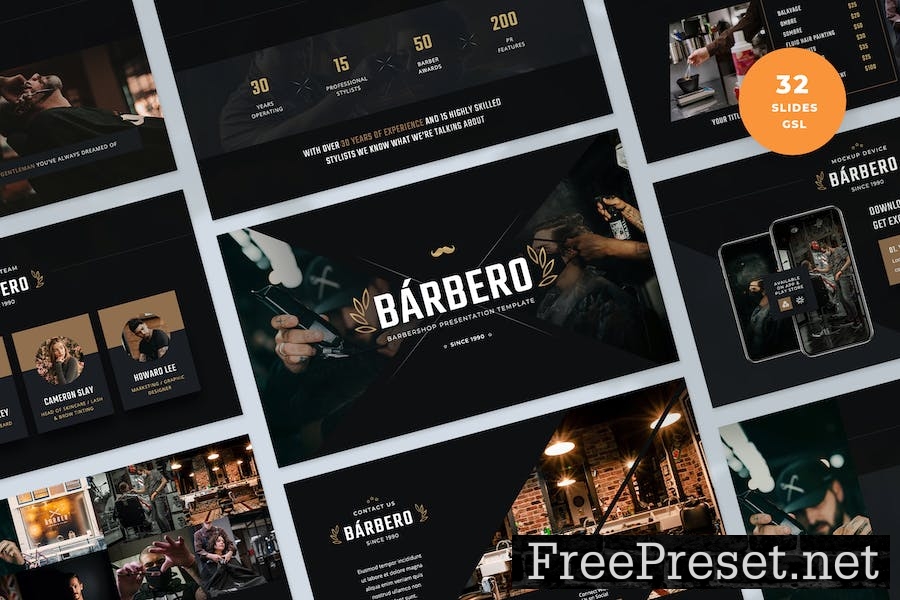 Barber Shop Slides Presentation Template NAFRWLN