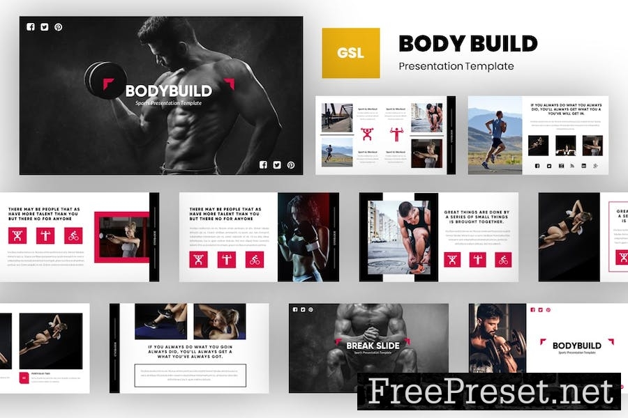 Bodybuild - Gym & Fitness Google Slides Template U86SG6Y