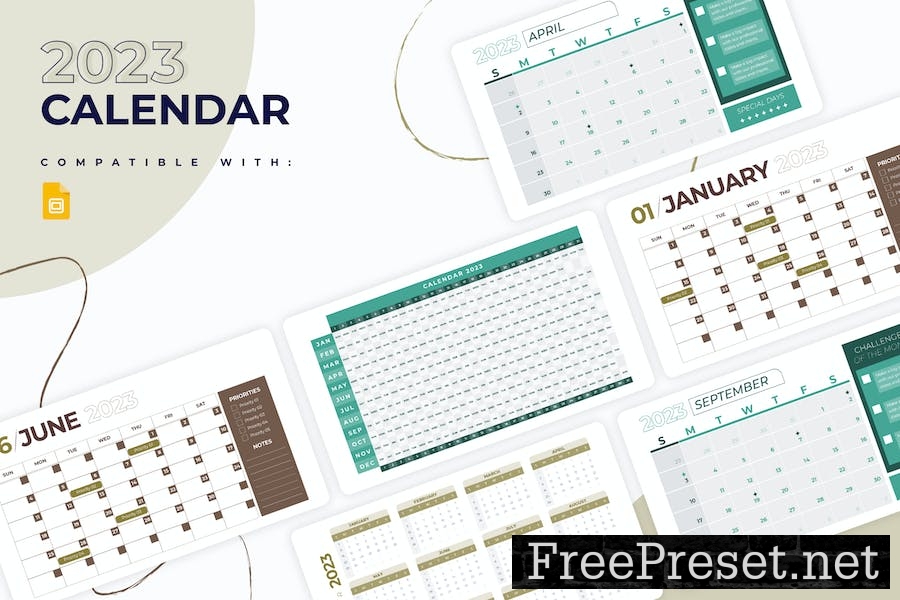 Business 2023 Calendar Google Slides Infographics K42U57U