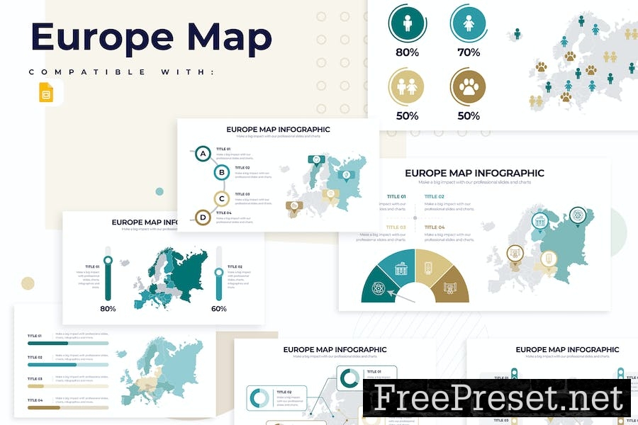 Business Europe Map Google Slides Infographics 3DCDSYY