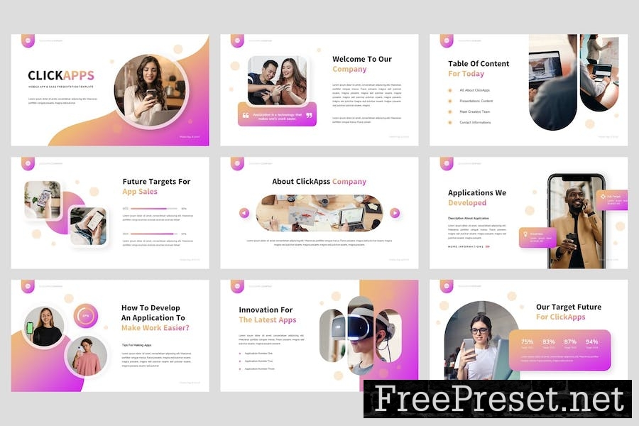 ClickApp - Mobile App & SAAS Google Slide Template A2JK8PW