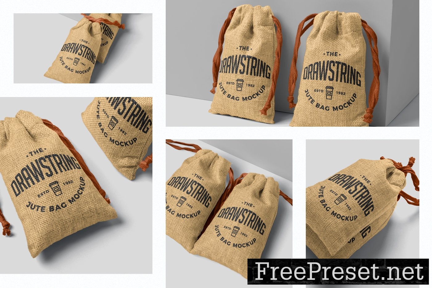 Drawstring Jute Bag Mockups 7438573