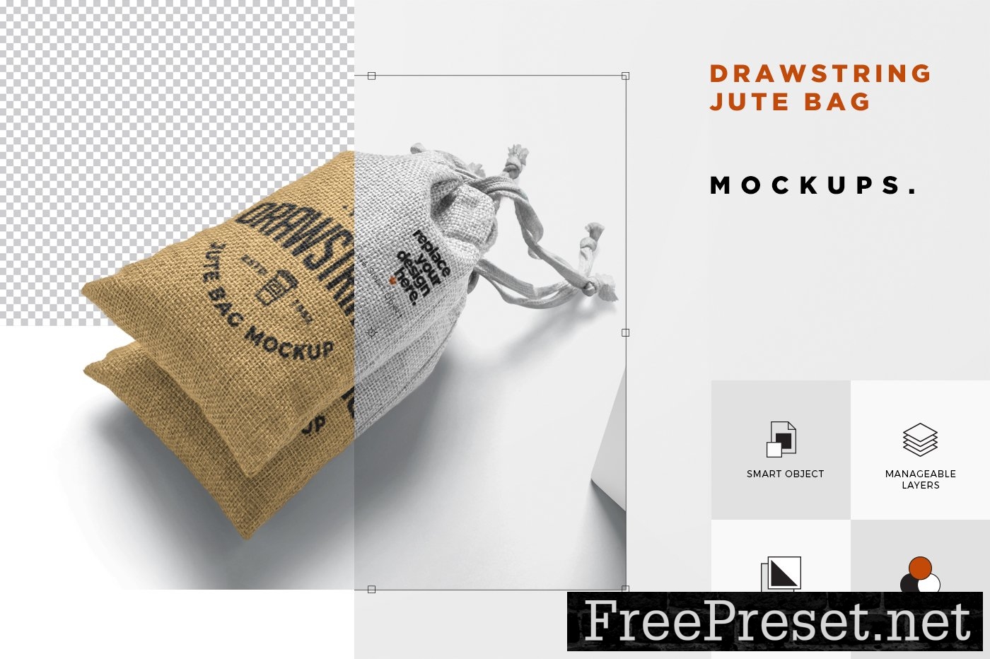 Drawstring Jute Bag Mockups 7438573