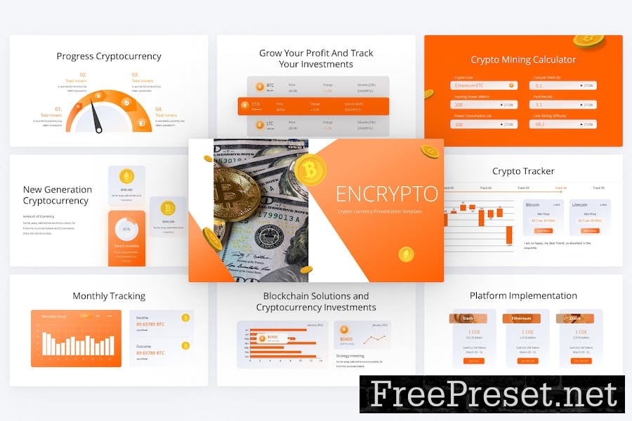 Encrypto Orange Creative Crypto Google Slides M7E9V8X