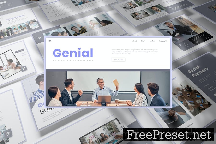 Genial Business Presentation Google Slide Template EQ6BLK5