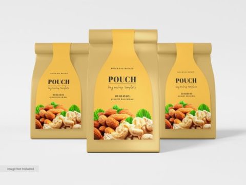 Glossy foil cashew nut pouch packet packaging mockup