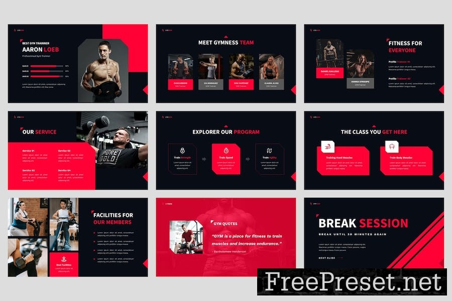 Gymness - Gym & Fitness Google Slides Template U3BB64L