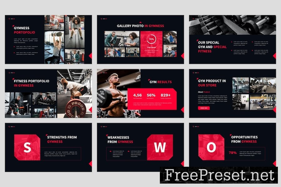 Gymness - Gym & Fitness Google Slides Template U3BB64L