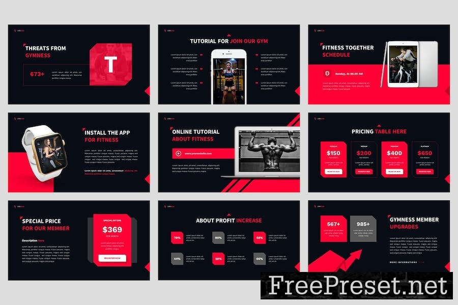 Gymness - Gym & Fitness Google Slides Template U3BB64L