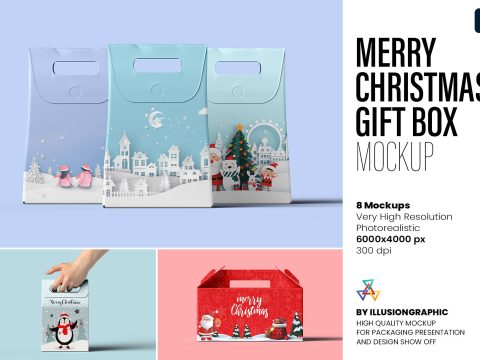 Merry Christmas Gift Box Mockup 10313848