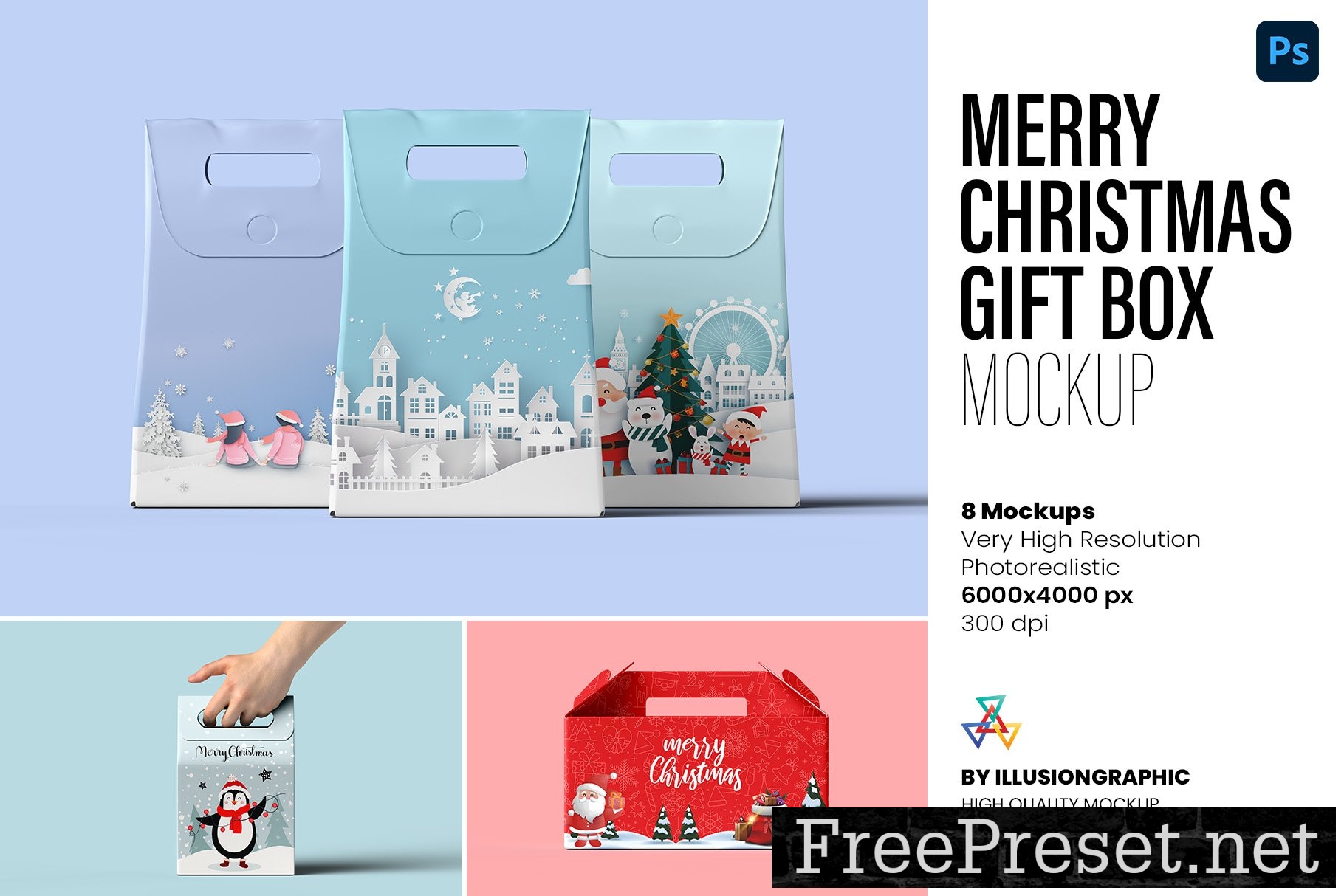 Merry Christmas Gift Box Mockup 10313848