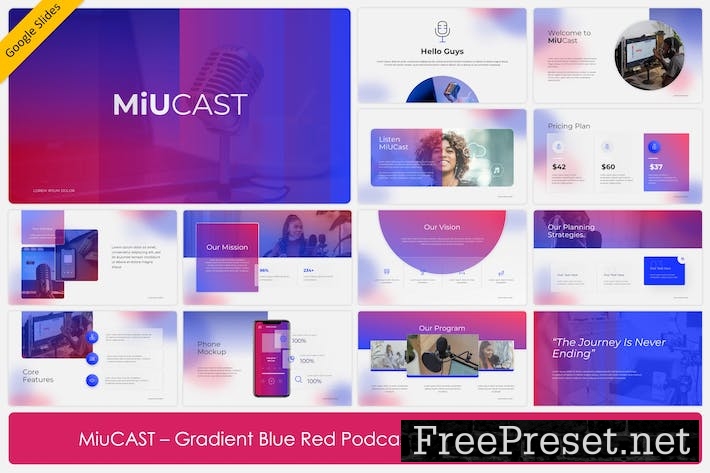 MiuCAST - Gradient Blue Red Podcast GSlides 7GHTSC5