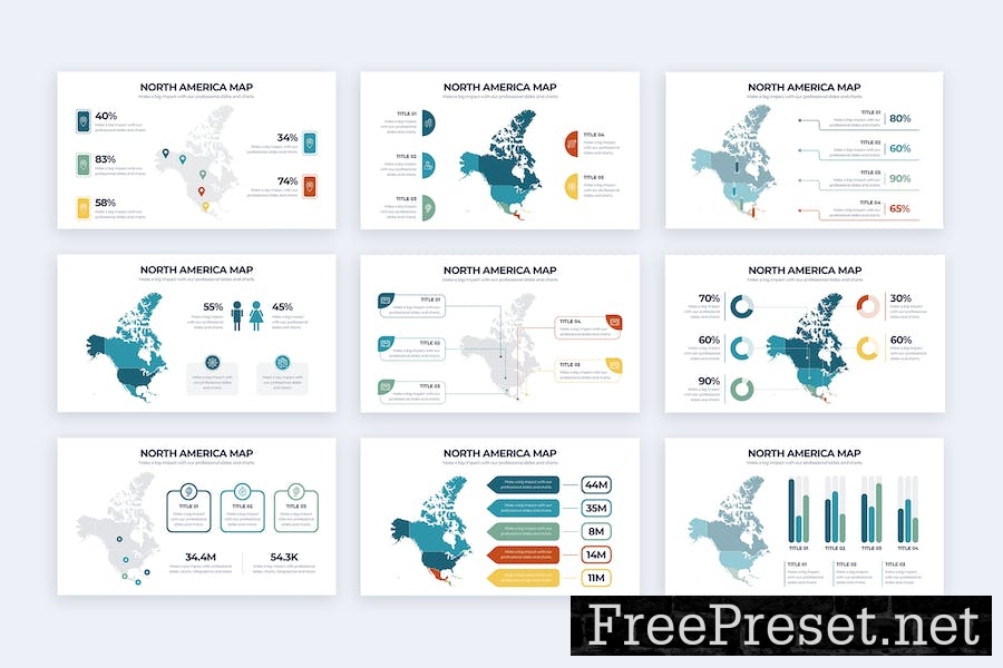 North America Map Google Slides Infographics KD2XSBG