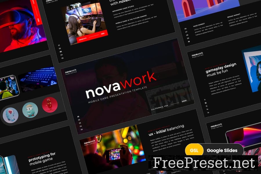 Novawork - Mobile Game Google Slides Template 8CTPP8T