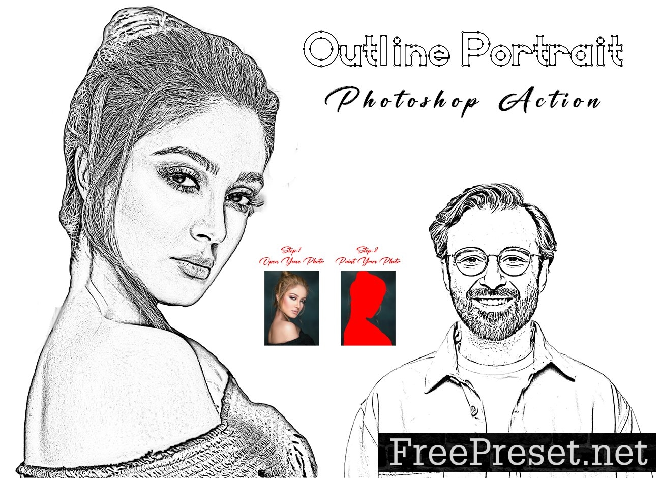 Outline Portrait Photoshop Action 10308853