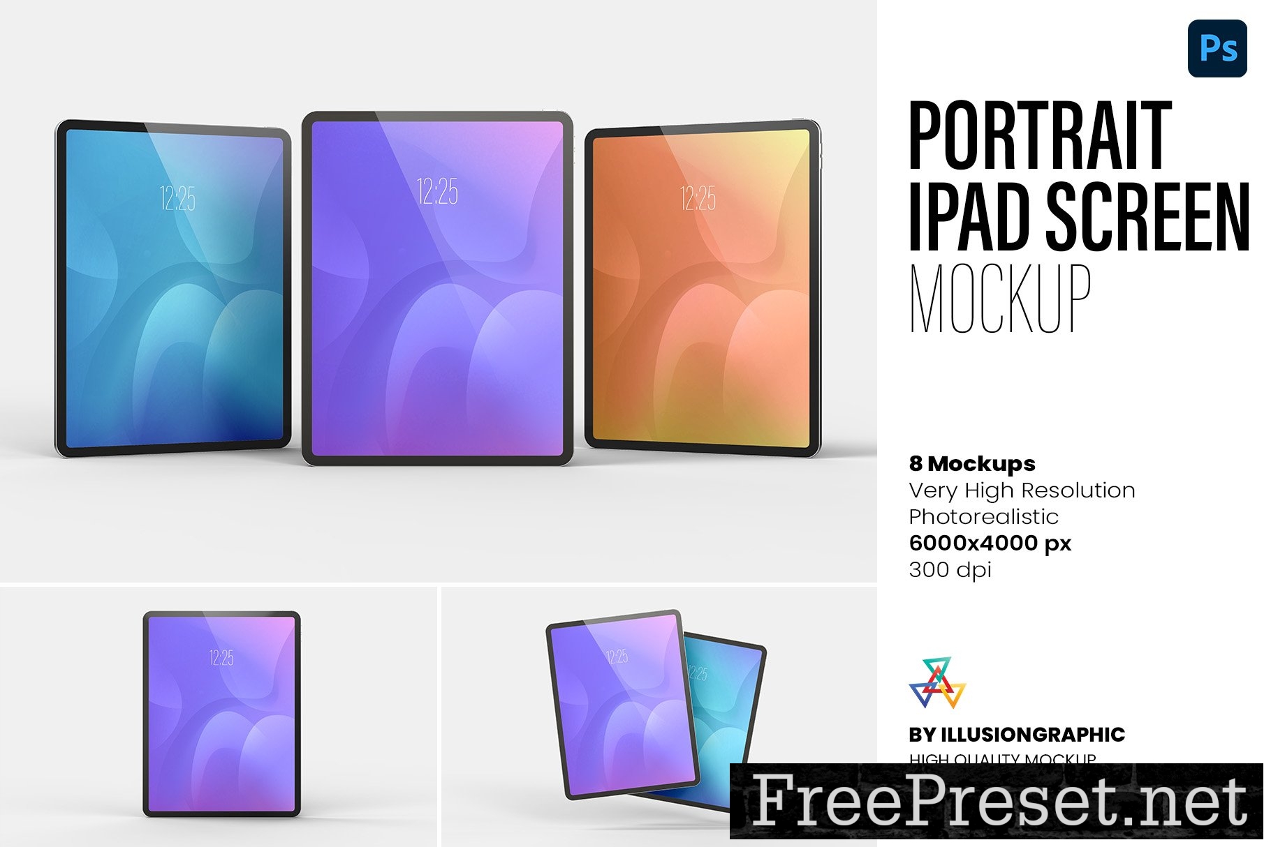 Portrait iPad Screen Mockup 8 views 10289253