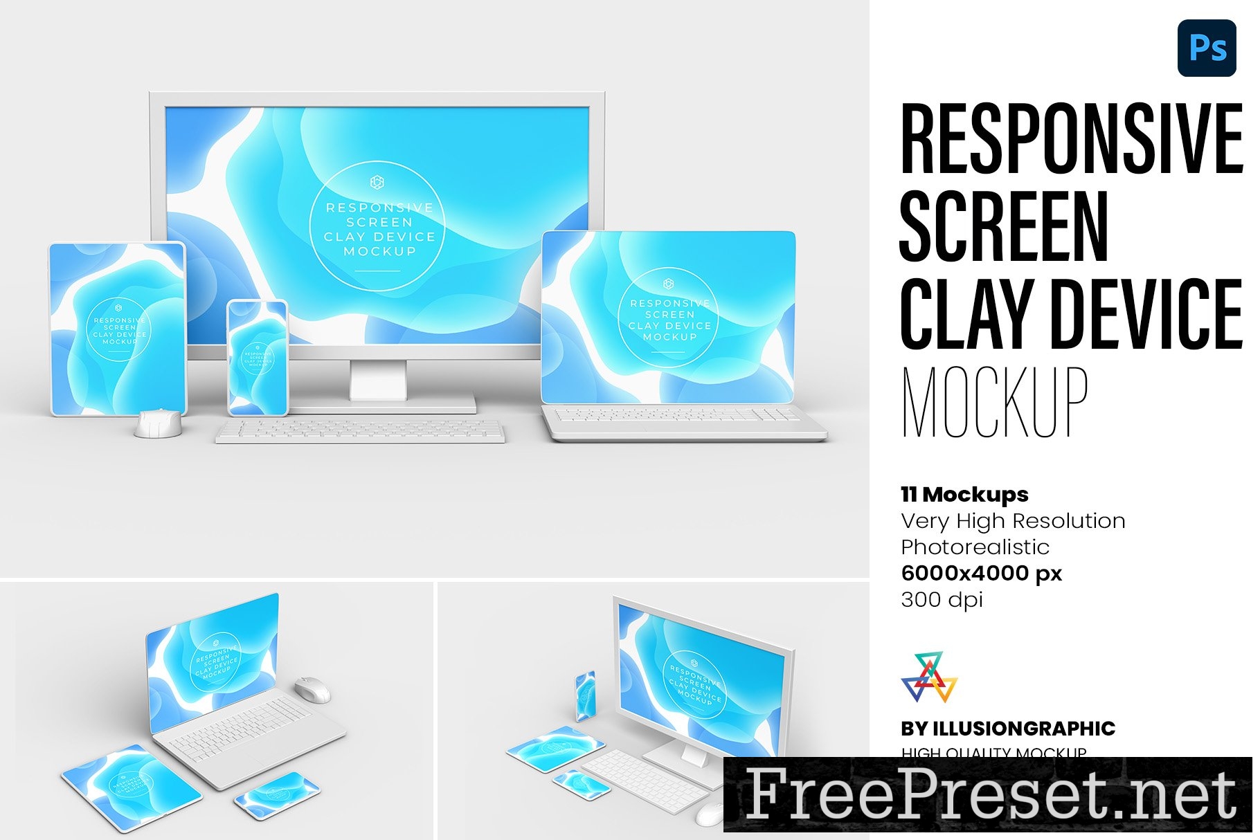 Responsive Screen Clay Device Mockup 10238383