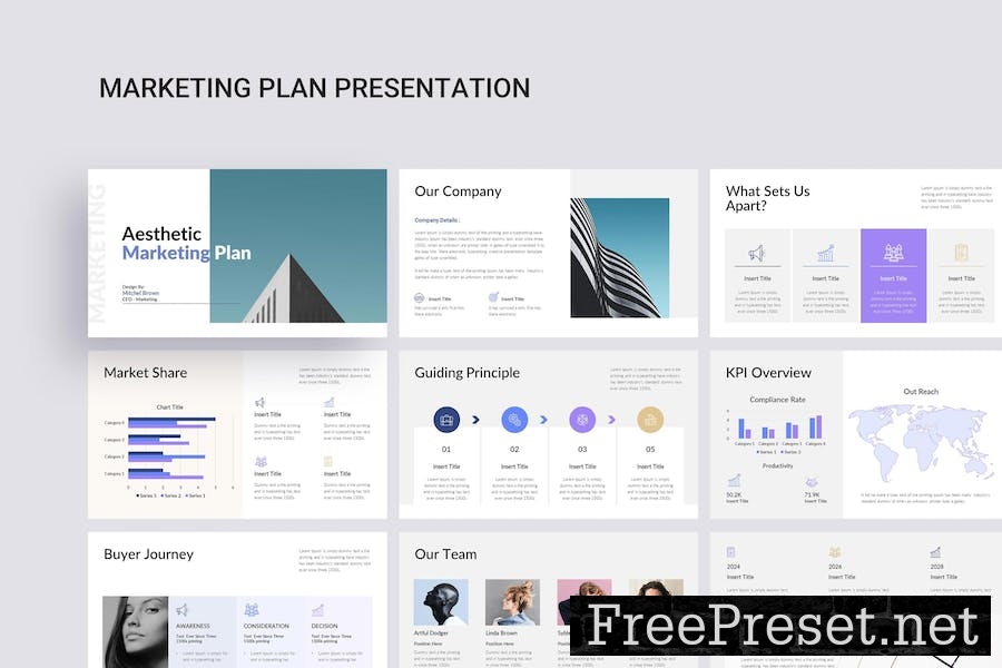 Aesthetic Marketing Plan Google Slides Template HFA49H4