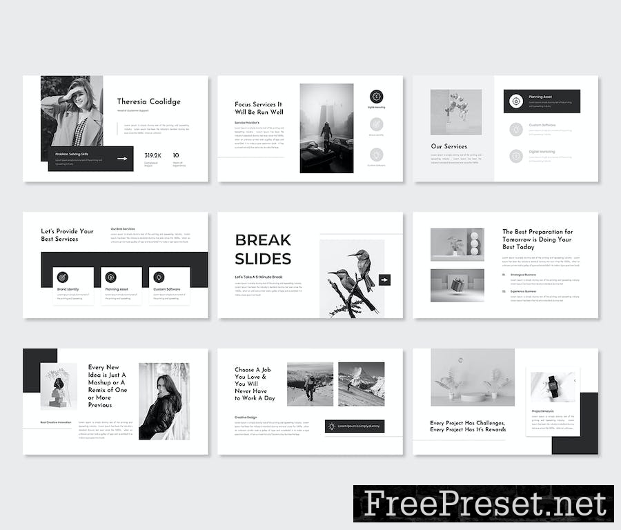 Avana – Black & White PowerPoint Template XTQRCTV