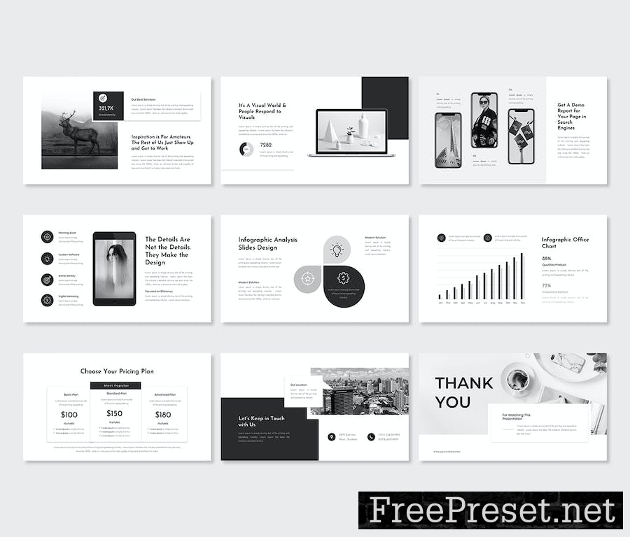 Avana – Black & White PowerPoint Template XTQRCTV