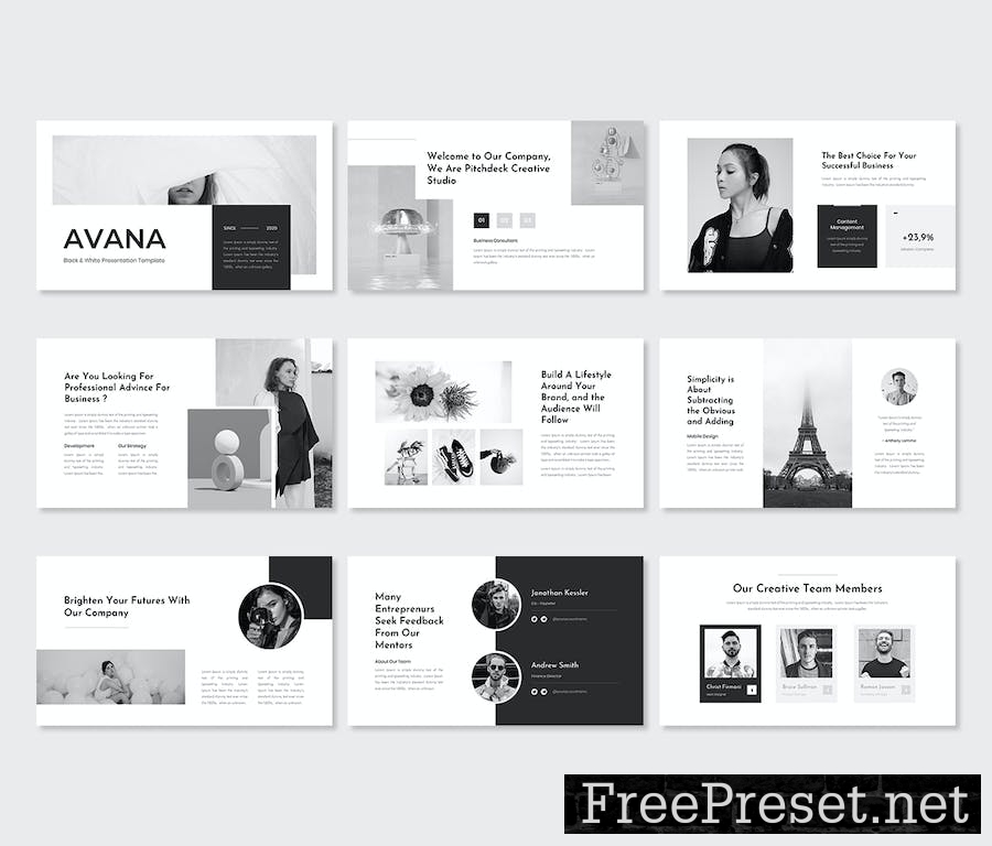 Avana – Black & White PowerPoint Template XTQRCTV