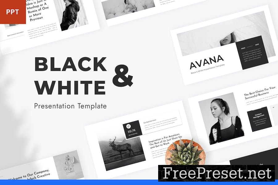 Avana – Black & White PowerPoint Template XTQRCTV