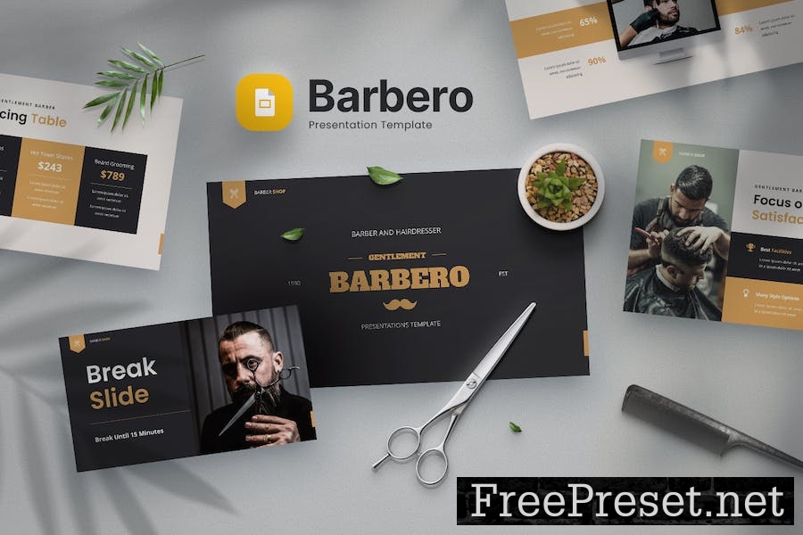 Barbero - Barbershop Google Slides Template 89AD7JT