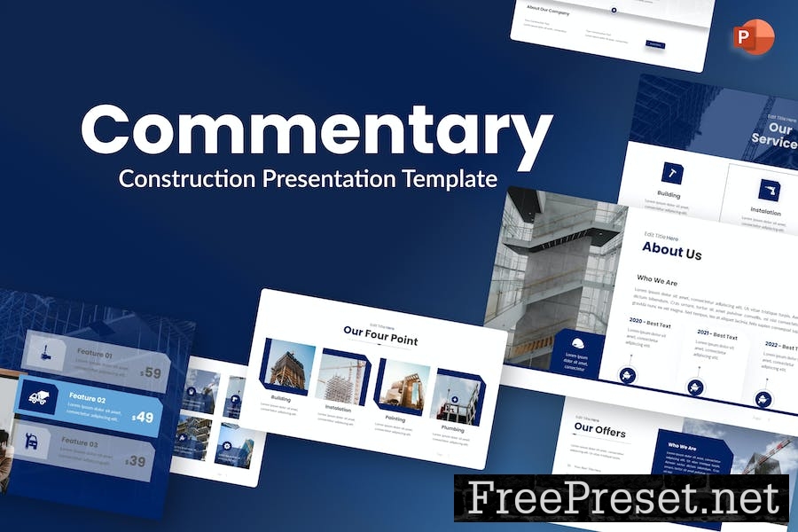 Commentary Blue Dynamic Construction PowerPoint BGUL4G4