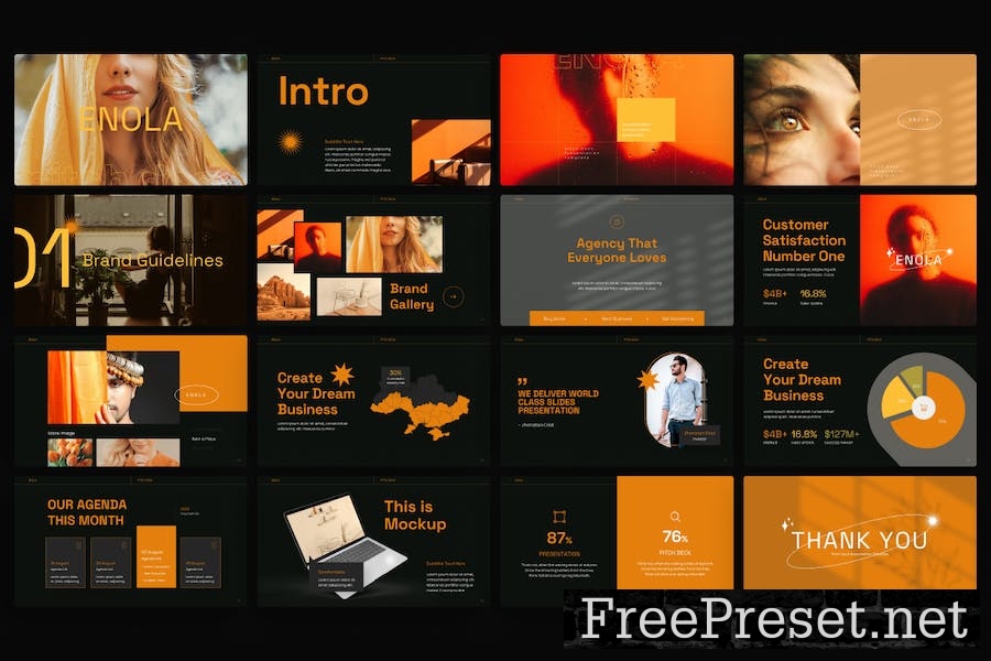 Enola Pitch Deck Professional PowerPoint Template 72XAMHQ