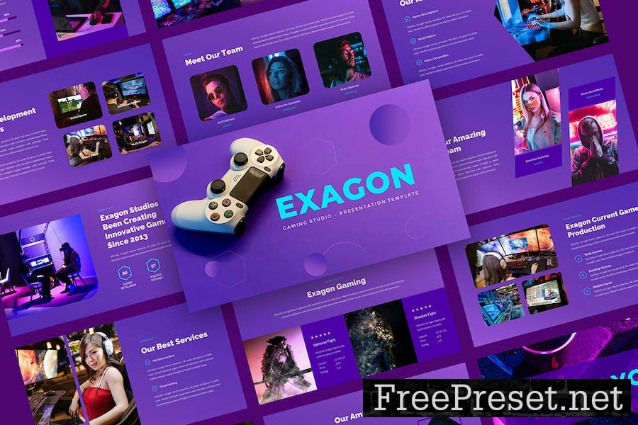 Exagon - Gaming Studio PowerPoint Template FLMP9ME