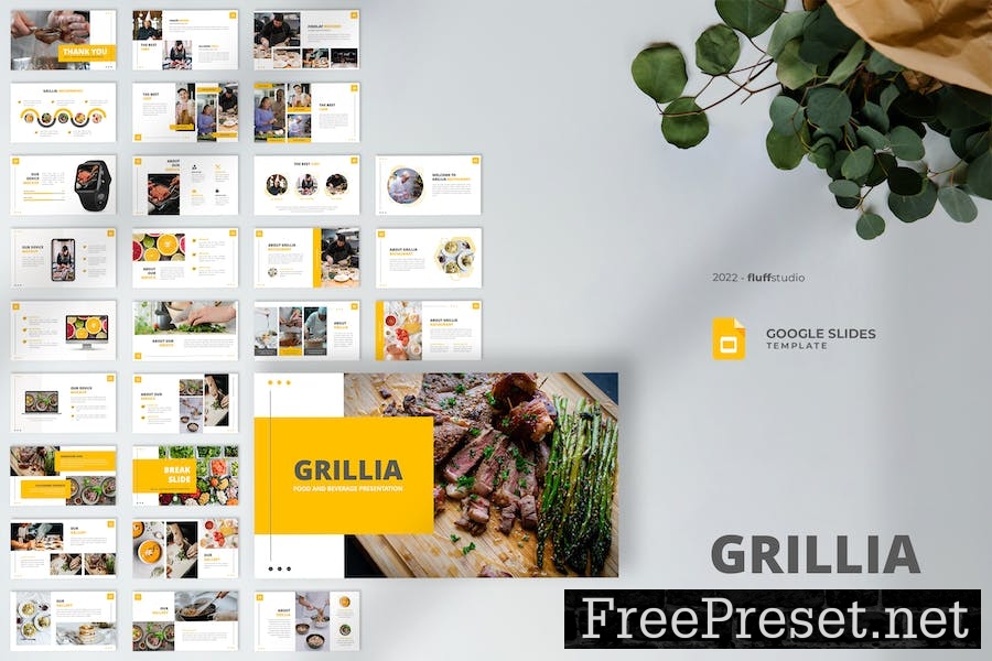 Grillia - Restaurant Google Slides Template U73HRQR