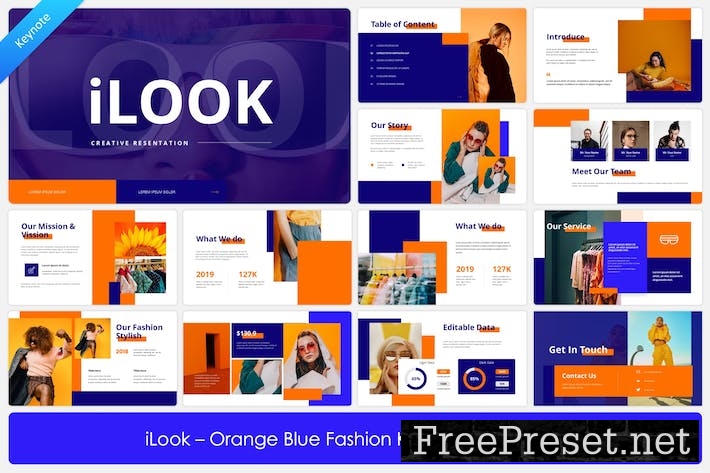 iLook - Orange Blue Fashion Keynote Templates