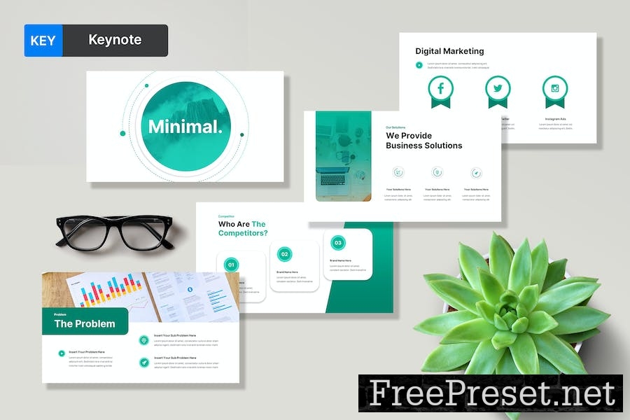 Minimal Pitch Deck Keynote Presentation Template SU55LF2