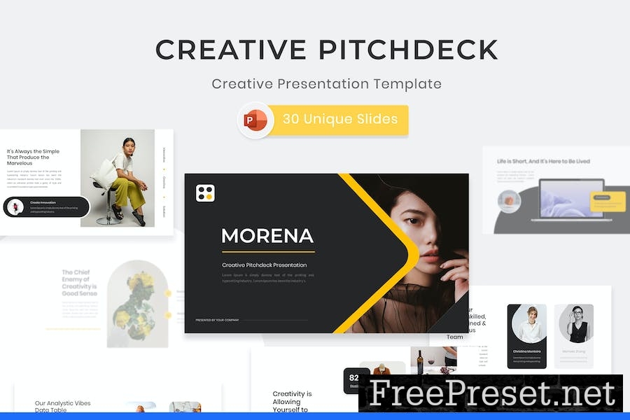 Morena – Creative Pitch deck PowerPoint Template NNXYX2V