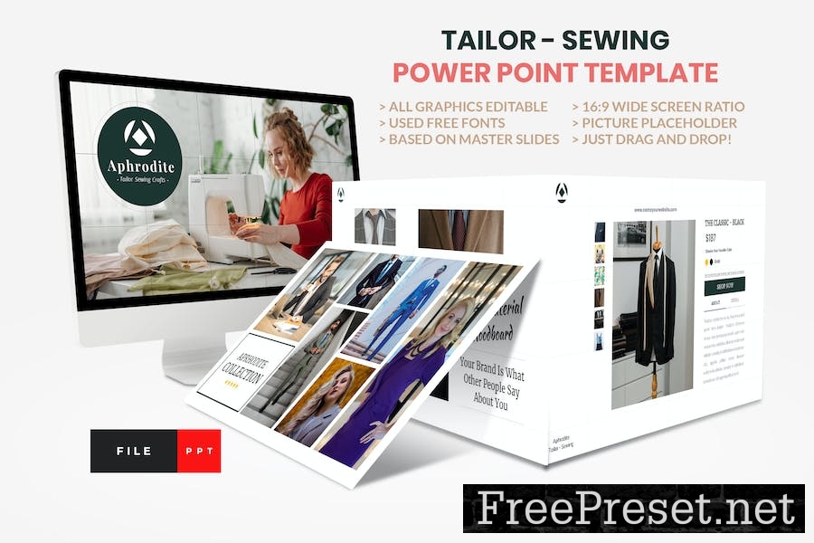 Tailor - Sewing Fashion Craft Powerpoint Template FTQQ2AR