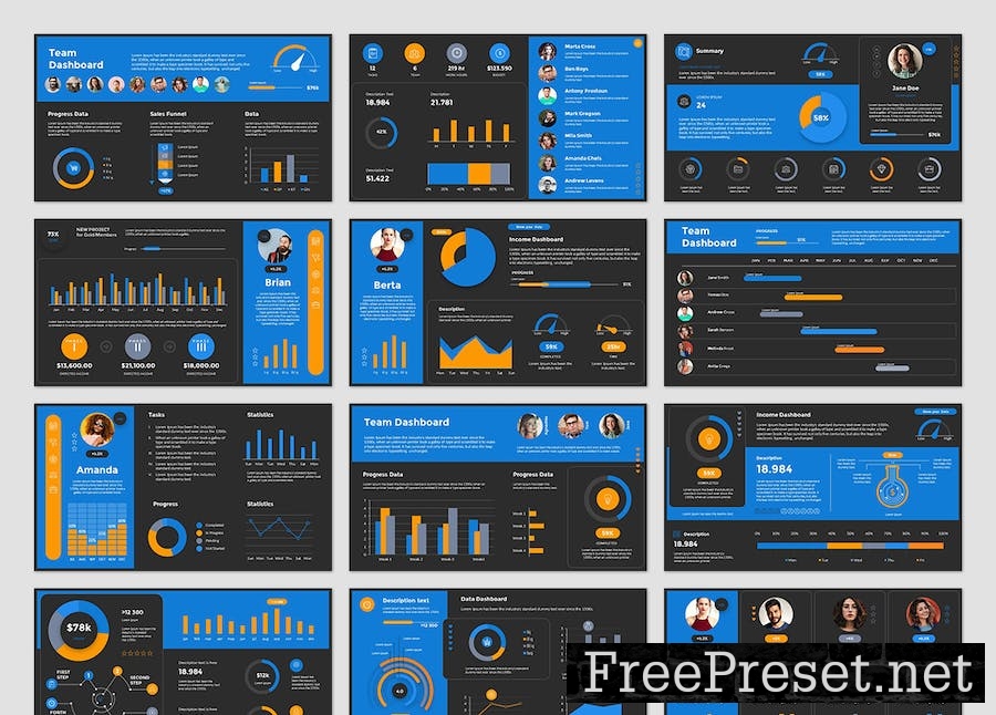 Team Dashboards Powerpoint Presentation Template DRJZJUK