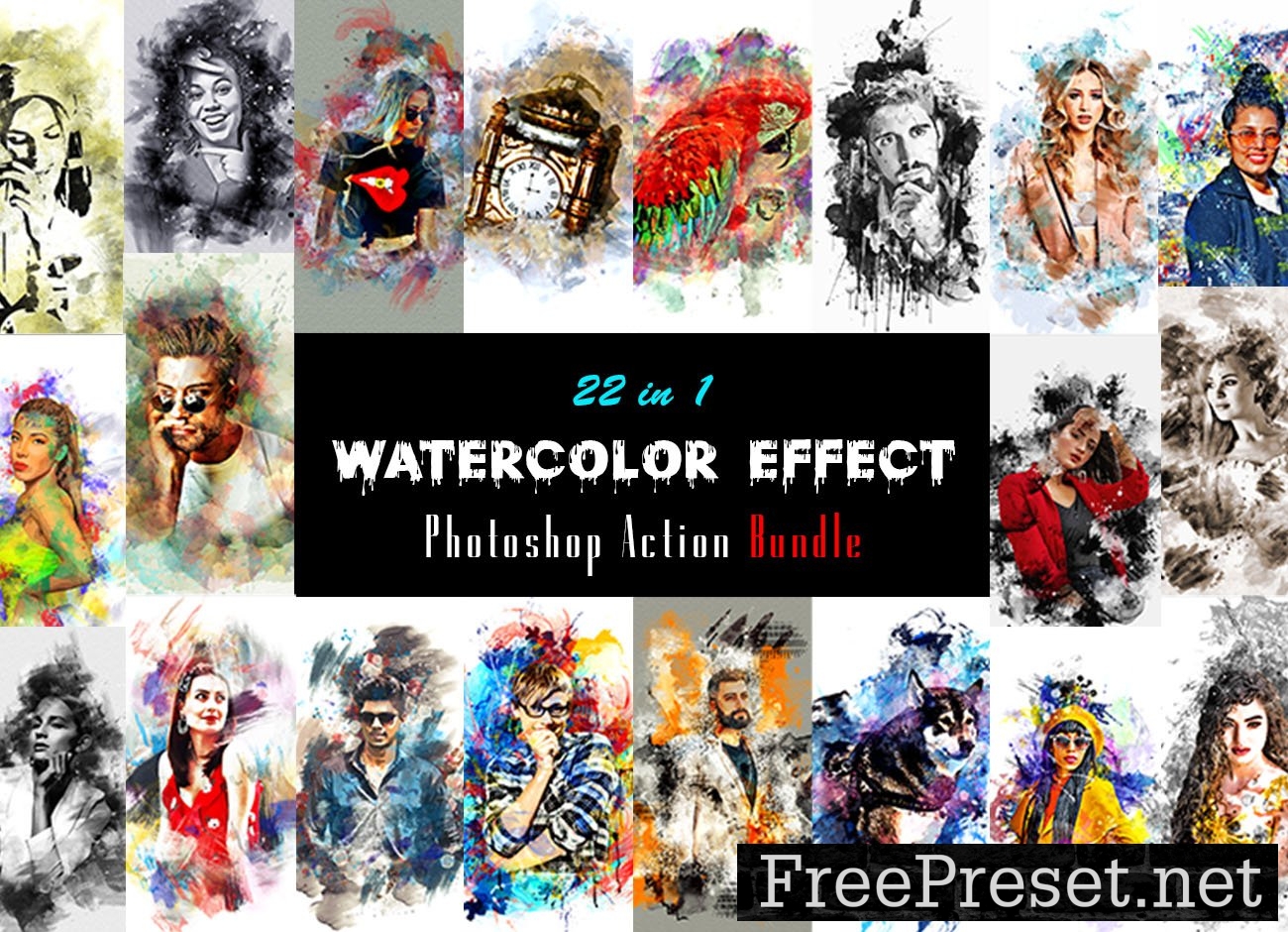 Watercolor Effect Photoshop Action Bundle 10888912