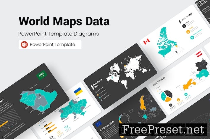 World Maps Data PowerPoint Presentation Template AHV6J3U