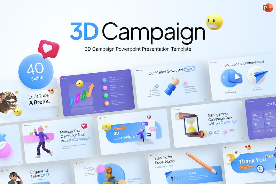 3D Campaign Creative PowerPoint Template 2AEP7GT