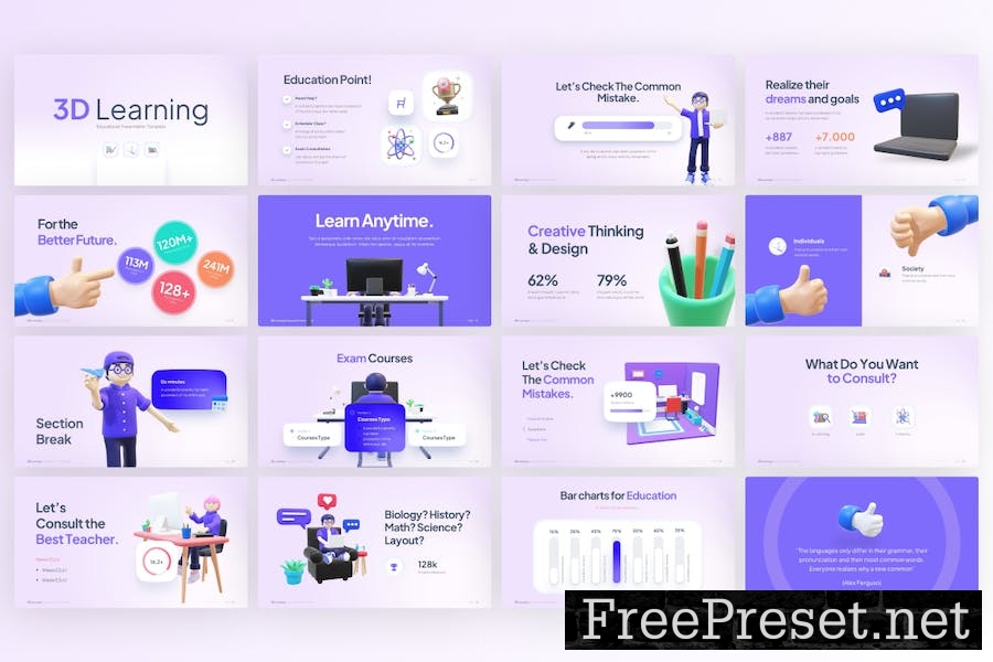 3D Learning Education PowerPoint Template 8RPZFBH