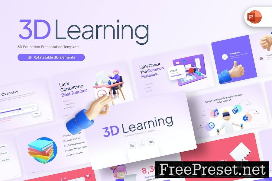 3D Learning Education PowerPoint Template 8RPZFBH