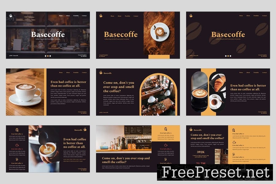 Basecoffe Coffe & Cafe Shop Google Slides Template N66QKUD