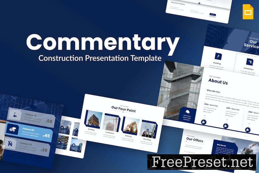 Commentary Blue Dynamic Construction Google Slides DCM4D7D