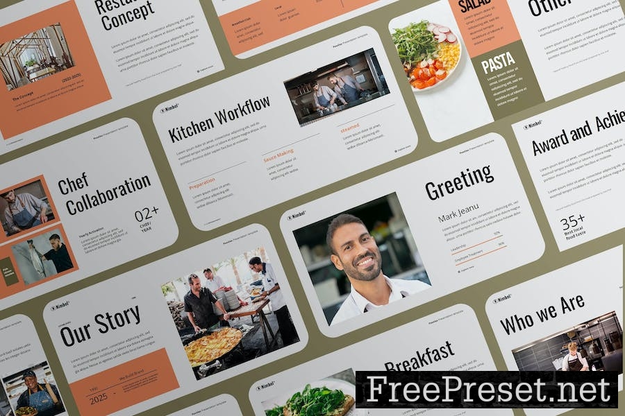 Creative Orange Green Gray Restaurant Company PPT