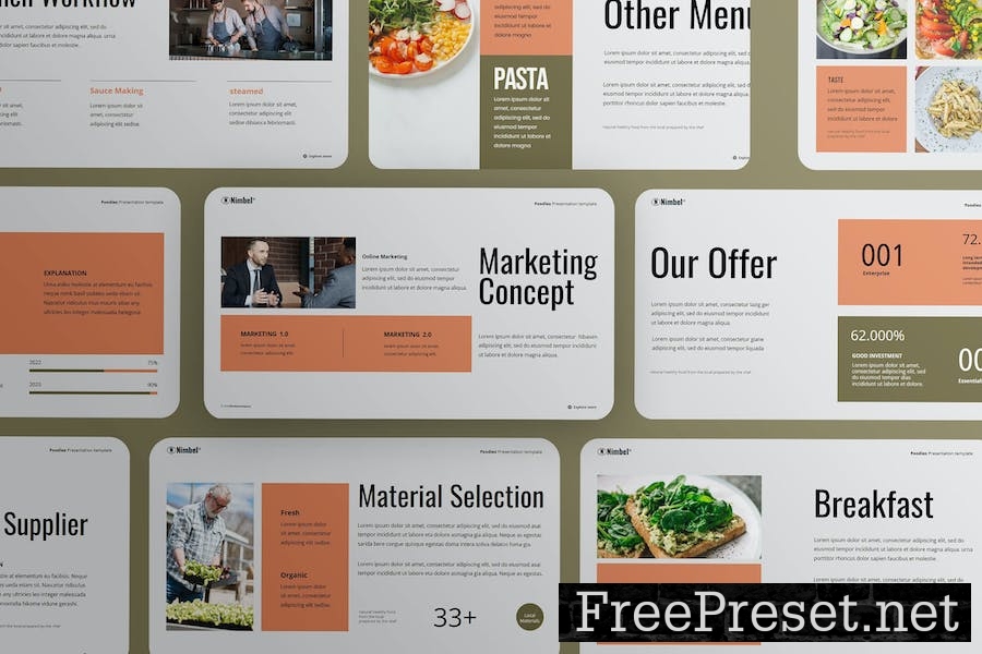 Creative Orange Green Gray Restaurant Company PPT