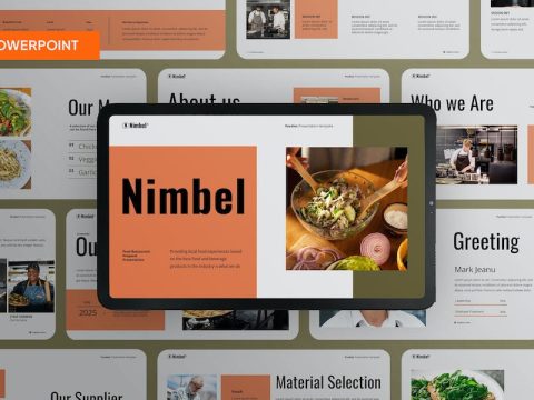 Creative Orange Green Gray Restaurant Company PPT