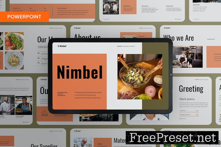 Creative Orange Green Gray Restaurant Company PPT