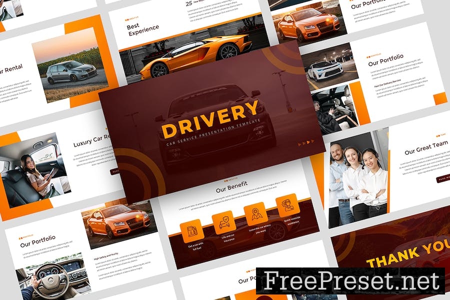 Drivery - Car Service PowerPoint Template 7V95APW