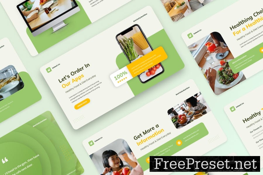 Eatwell - Healthy Food & Diet Powerpoint Template FZN6H8P