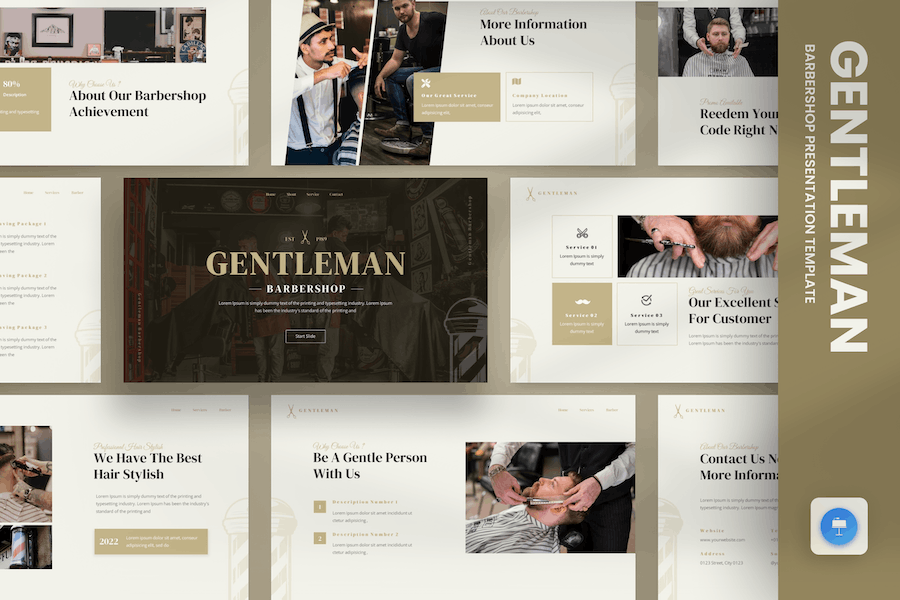 Gentleman Barbershop & Shaving Keynote Template CW8PZWP